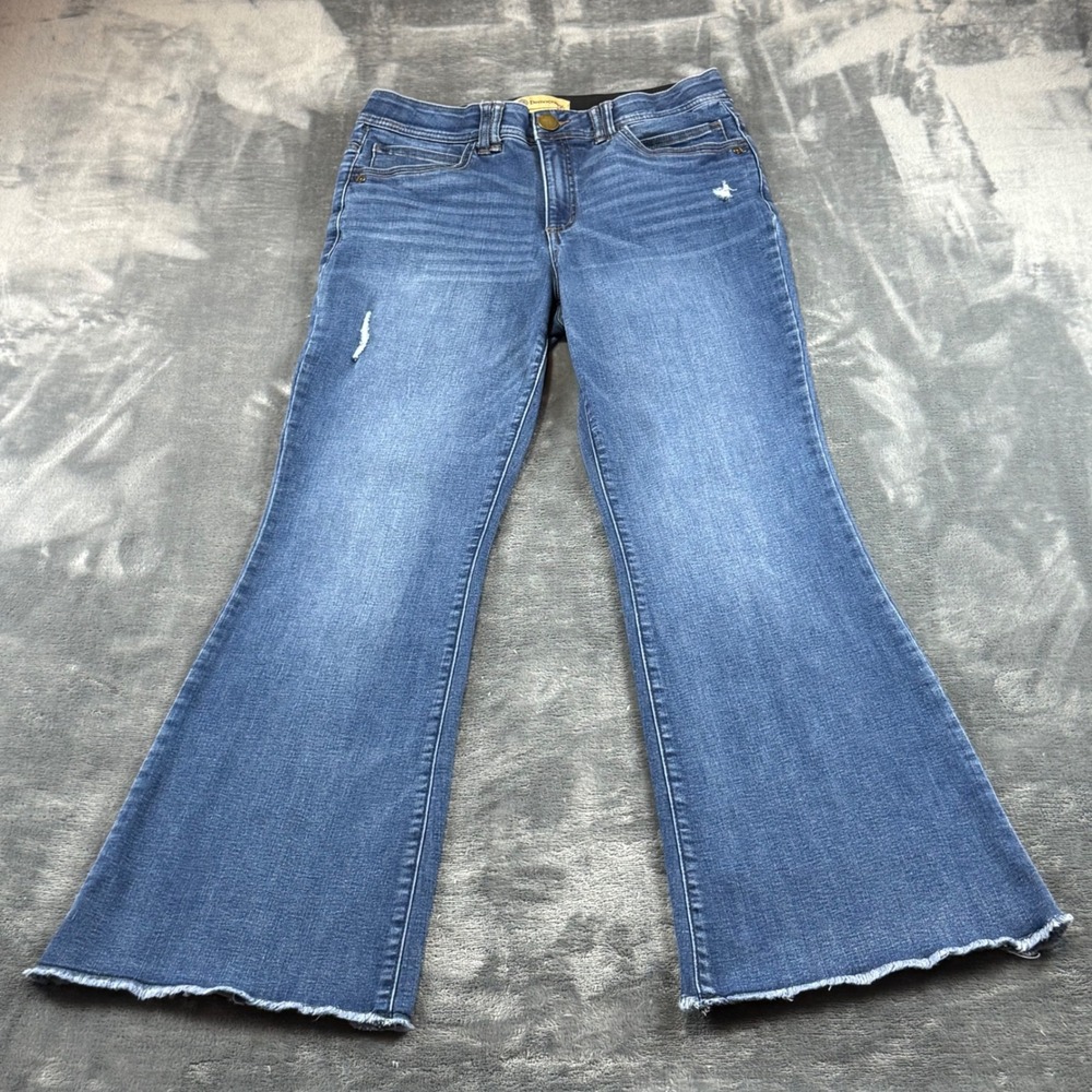 Democracy Ab Solution Flare Jeans Medium Wash Distressed Frayed Hem Size 10